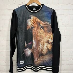NAPPY TABS Sweatshirt Mens Small Black Lion Mesh Stretch Fleece Made In USA